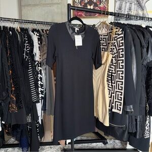 ASOS Faux Leather Collar Black Mini Shift Dress Womens Size 6 New NWT Moody Goth